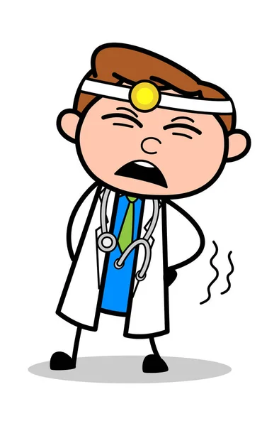 Backache - Professional Cartoon Doctor Vector Illustration — Stock Vector