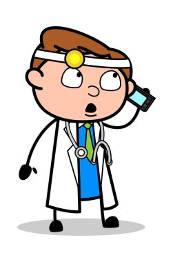 Telefonda Konuşmak - Profesyonel Karikatür Doktor Vector Illustrati