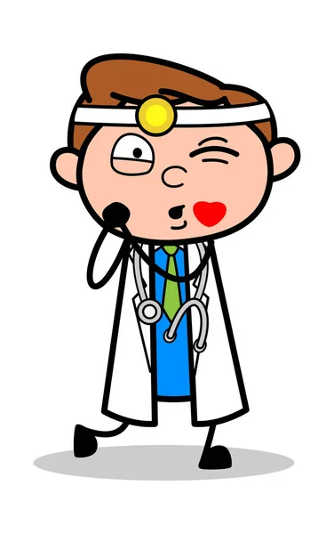 Blowing Kiss - Ilustrasi Dokter Vektor Kartun Profesional - Stok Vektor