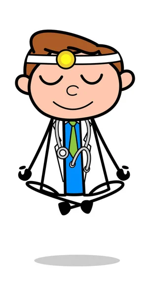 Doing Meditation - Professional Cartoon Doctor Vector Illustrati — Stock Vector