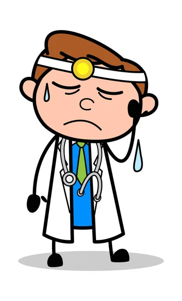 Baş ağrısı - Profesyonel Karikatür Doktor Vektör İllüstrasyon — Stok Vektör