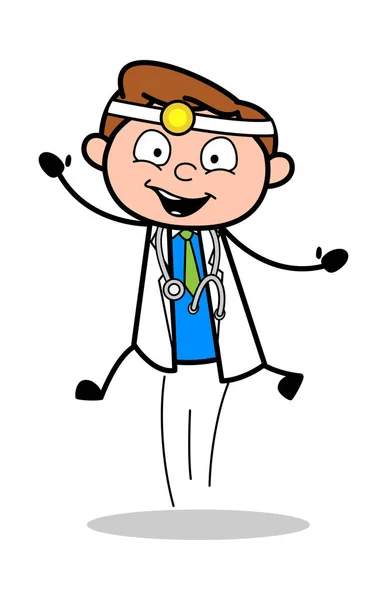 Jumping in Excitement - Professional Cartoon Doctor Vector Illus — Stock Vector