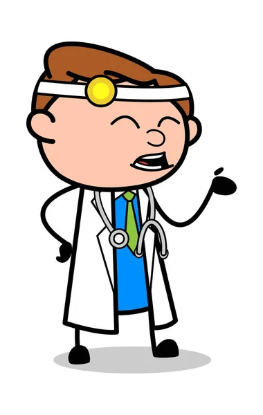 Lachen met hand gebaar-professionele cartoon Doctor vector — Stockvector