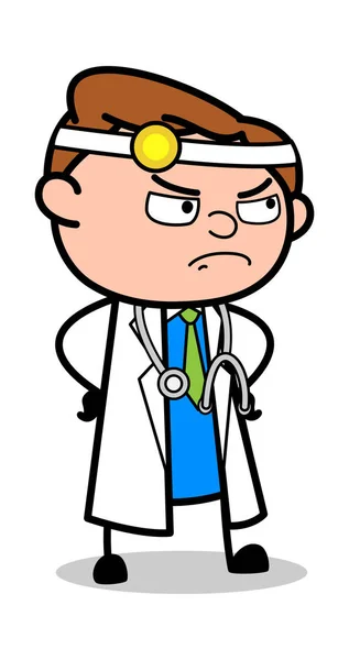 Angry - Professional Cartoon Doctor Vector Illustration - Stok Vektor