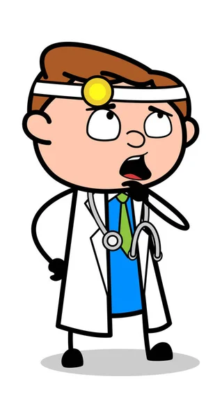 Bingung - Profesional Cartoon Doctor Vector Illustration - Stok Vektor