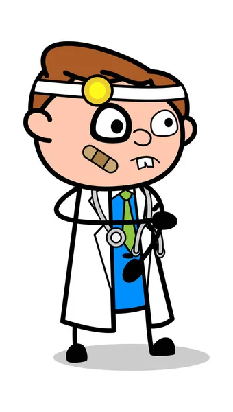 Funny Injured Face - Professional Cartoon Doctor Vector Illustra - Stok Vektor