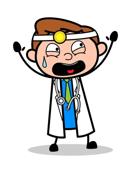 Levantando as mãos com medo - Profissional Cartoon Doctor Vector Ill — Vetor de Stock