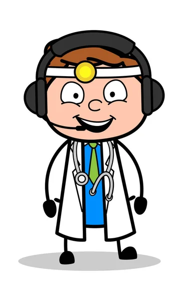 Doctor Helpline - Professional Cartoon Doctor Vector Illustratio - Stok Vektor