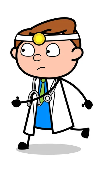 Dalam Hurry - Professional Cartoon Doctor Vector Illustration - Stok Vektor