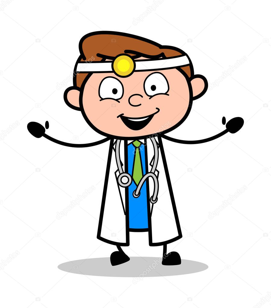 Raising Hands - Professional Cartoon Doctor Vector Illustration