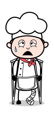Kırık Bacak Cook - Karikatür Garson Erkek Şef Vector Illustratio