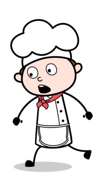 Sürpriz Yüz ile Koşu - Karikatür Garson Erkek Şef Vector Il