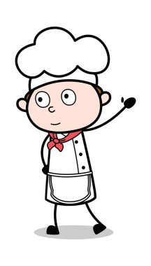 El Sallayarak Merhaba Söyleyerek - Karikatür Garson Erkek Şef Vektör Il