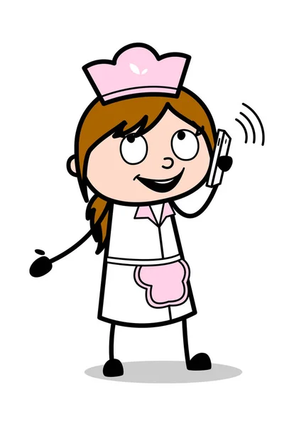 Hablando por teléfono - Camarera de dibujos animados retro Chef femenino Vector Enfermo — Vector de stock