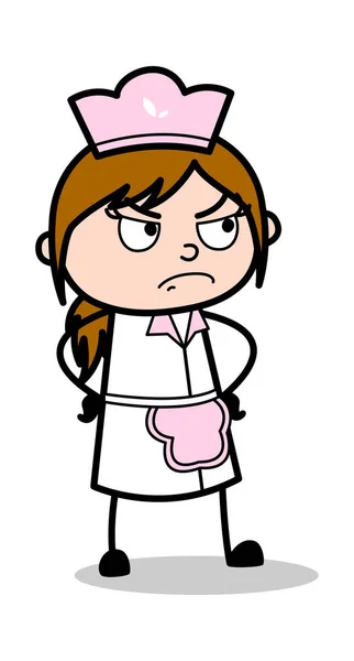 Espressione faccia arrabbiata - Retro Cartoon Waitress Female Chef Vecto — Vettoriale Stock