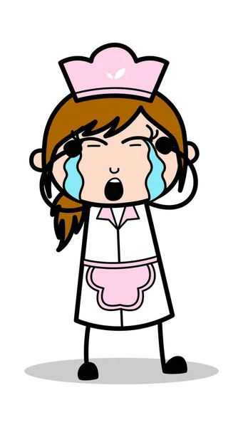 Crying - Retro Cartoon Waitress Female Chef Vector Illustration — Stock Vector