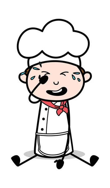 Pleurer avec la main sur le visage - Serveur de bande dessinée Homme Chef vecteur Illus — Image vectorielle