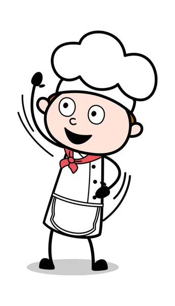 Waving Hand Gesture - Cartoon Waiter Male Chef Vector Illustrati — Stock Vector