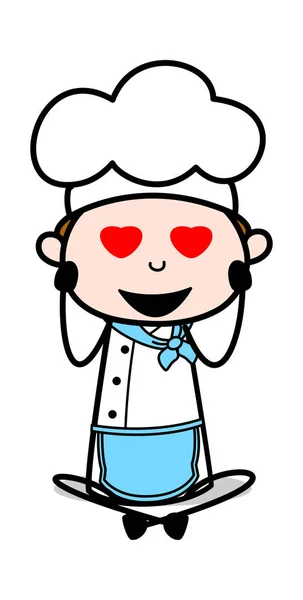 Falling in Love - Cartoon Waiter Male Chef Vector Illustration — Stock Vector