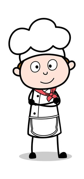 Olhando e sorrindo - Cartoon Garçom Masculino Chef Vector Illustrati — Vetor de Stock