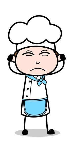 Nie chcę słuchać-Cartoon kelner mężczyzna szef kuchni wektor Illustrat — Wektor stockowy