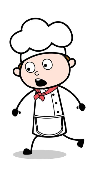 Futás a meglepett Face-Cartoon pincér férfi Chef Vector Il — Stock Vector