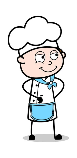 Regarder avec le visage souriant - Serveur de bande dessinée Homme Chef vecteur Ill — Image vectorielle