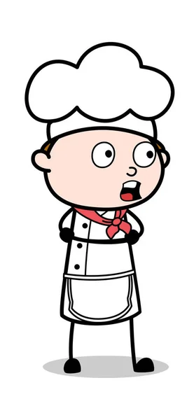 Expressão de rosto chocado - Garçom dos desenhos animados Masculino Chef Vector Illust — Vetor de Stock