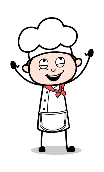 Lembrando a Deus levantando as mãos - Garçom dos desenhos animados masculino Chef Vect — Vetor de Stock