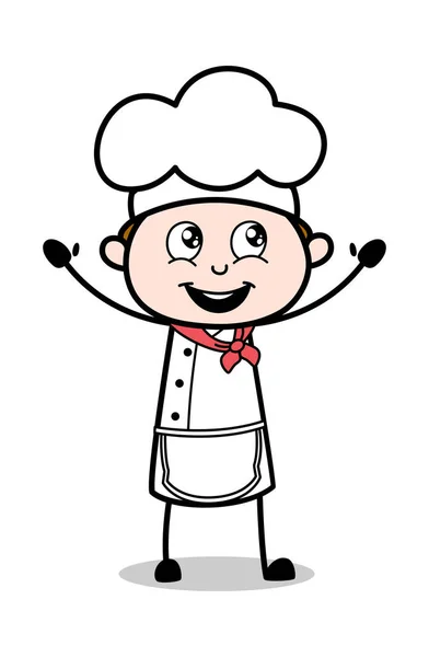 Levez les mains dans le bonheur - Serveur de bande dessinée Homme Chef vecteur Ill — Image vectorielle