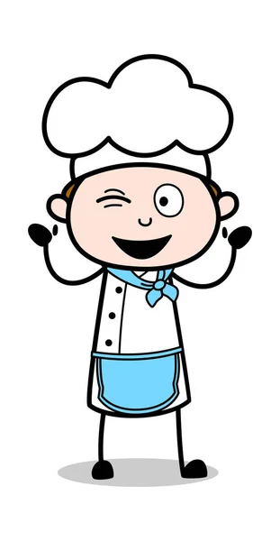 Ojo sonriente y parpadeante - Cartoon Waiter Hombre Chef Vector Illus — Archivo Imágenes Vectoriales