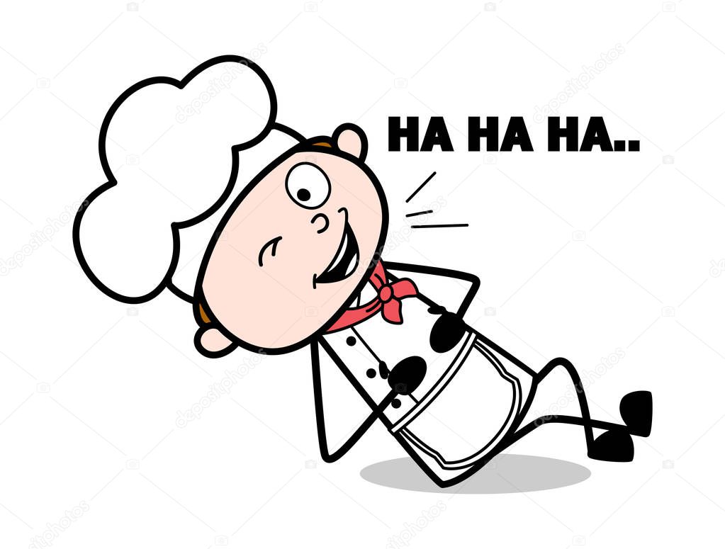 Lying Down Laughing - Cartoon Waiter Male Chef Vector Illustrati