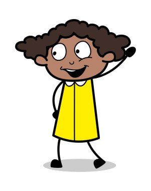 Hello Saying - Retro Siyah Ofis Kız Karikatür Vektör Illustrati