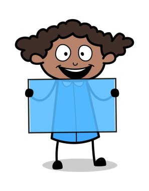 Bir Banner Holding - Retro Siyah Ofis Kız Karikatür Vektör Illust