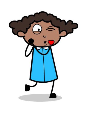 Üfleme Kiss - Retro Siyah Ofis Kız Karikatür Vektör Illustrati