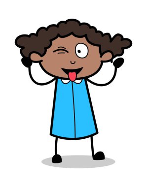 Alay ve Göz Kırpma - Retro Siyah Ofis Kız Karikatür Vektör