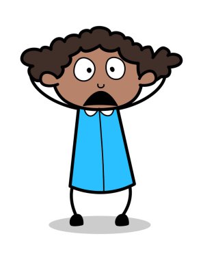 Sürpriz Yüz - Retro Siyah Ofis Kız Karikatür Vektör Illustra