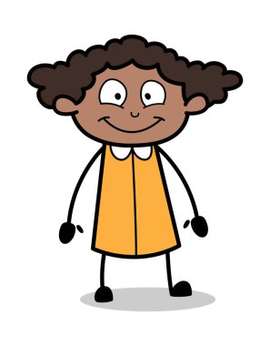 Gülen Yüz - Retro Siyah Ofis Kız Karikatür Vektör Illustrati