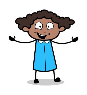 Neşeli İfade - Retro Siyah Ofis Kız Karikatür Vektör Illus