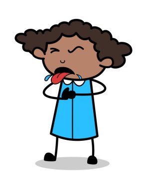 Sağlıksız Feeling - Retro Siyah Ofis Kız Karikatür Vektör Illus