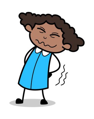 Backache - Retro Siyah Ofis Kız Karikatür Vektör İllüstrasyon
