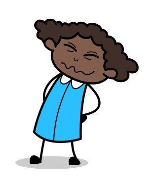 Vücut Ağrısı - Retro Siyah Ofis Kız Karikatür Vektör İllüstrasyon