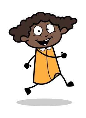 Gülme ve Koşma - Retro Siyah Ofis Kız Karikatür Vektör Il