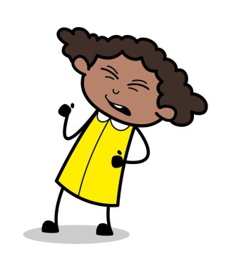 Vücut Ağrısı - Retro Siyah Ofis Kız Karikatür Vektör İllüstrasyon