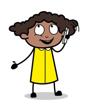 Çağrı Üzerine Konuşma - Retro Siyah Ofis Kız Karikatür Vektör Il