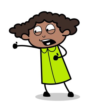 Dövüş Pozu - Retro Black Office Girl Cartoon Vector Illustrat