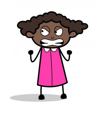 Çok Irated - Retro Siyah Ofis Kız Karikatür Vektör Illustrat