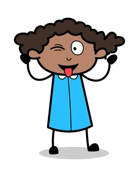 Provocando e piscar o olho - Retro Black Office Girl Cartoon Vector —  Vetores de Stock