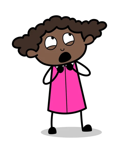 Worried - Retro Black Office Girl Cartoon Vector Illustration — Stock Vector