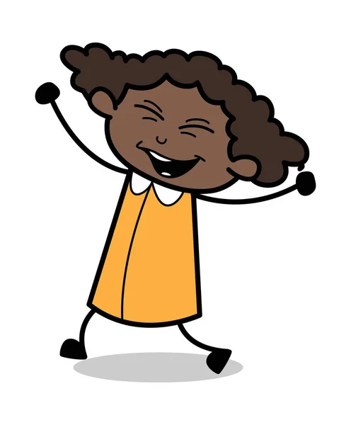 Joyful Running - Retro Negro Oficina Chica Dibujos Animados Vector Illustra — Archivo Imágenes Vectoriales